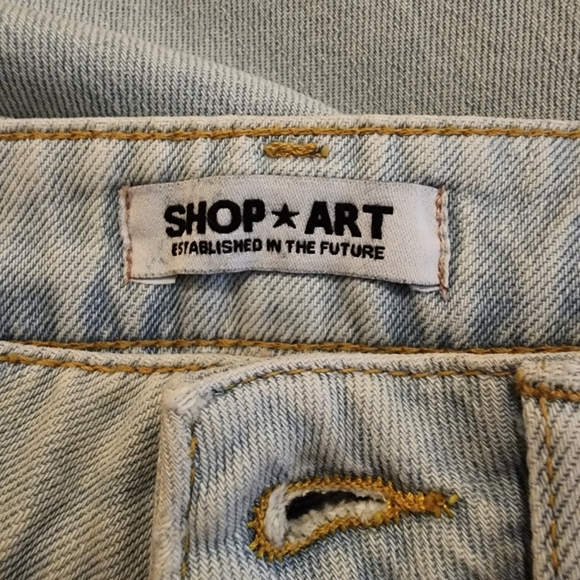 SHOP ★ ART Blue Denim pants side seam stripes 100% cotton jeans - Picture 15 of 15